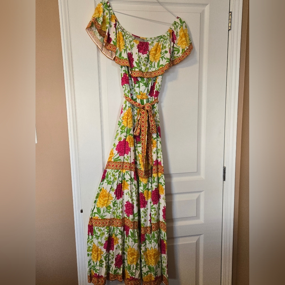 Flying Tomato Yellow and Pink Floral Maxi Dress